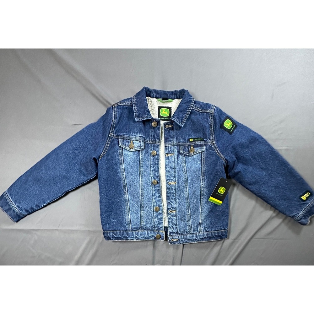 John Deere Kids Denim Trucker Jacket Sherpa Lined Blue Size S 6-7